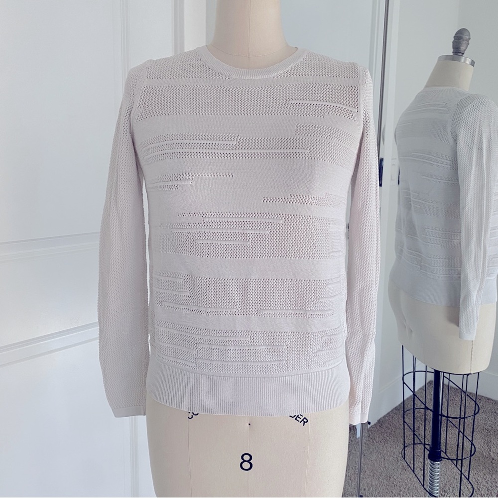 Vince White Textured Knit Cropped Crewneck Pullover Sweater